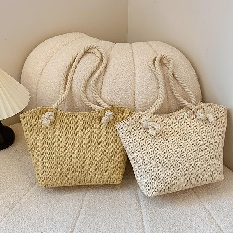 New Summer Straw Vacation Style Fashionable Large Capacity Female Student One-shoulder Handheld Casual French Tote Bag