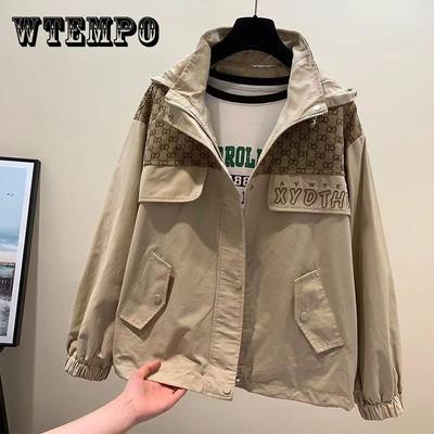 Новая весенне-осенняя женская куртка с капюшоном, короткая повседневная ветровка, женские базовые пальто, свободная верхняя одежда на молнии с длинными рукавами, топы