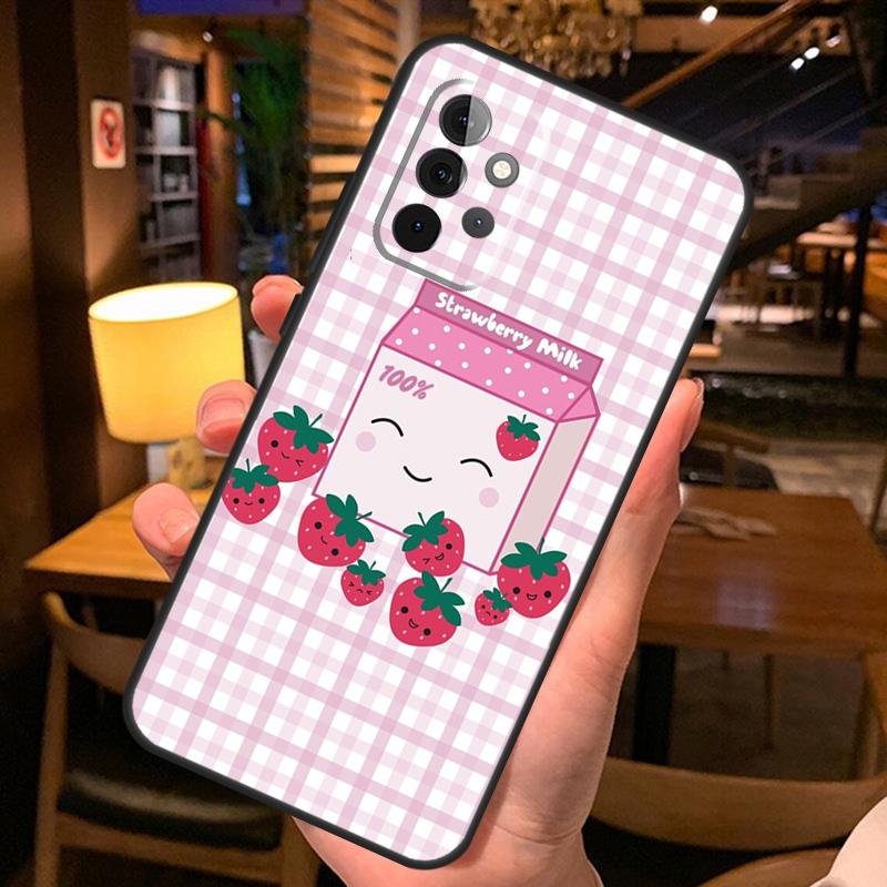 Милый чехол-коробочка клубничного молока для Samsung Galaxy A36 A56 A26 A16 A06 A53 A33 A13 A12 A32 A52 A55 A35 A15 A54 A34 A14