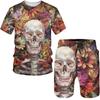Летние комплекты одежды из 2 предметов, футболка и шорты, спортивный костюм, мужская уличная одежда больших размеров из ткани, винтажные мужские комплекты с 3D принтом в готическом стиле с черепом