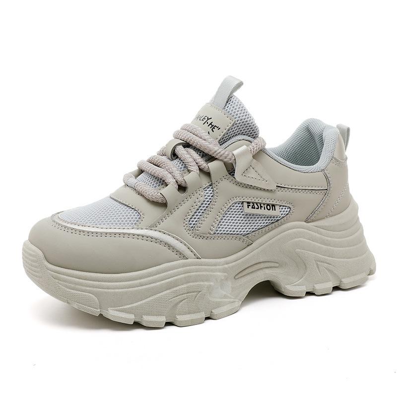 QRJ02 2024 Spring/Summer Women's Trendy Mesh Dad Shoes: Breathable Thick-Soled Sneakers