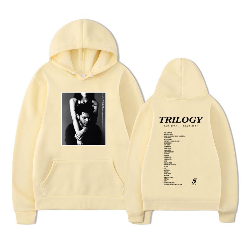 Weeknd Trilogy Hoodie – Unisex Black Fleece Sweatshirt, Double Sided Print (B&W Portrait Front & Tracklist Back), R&B Streetwear