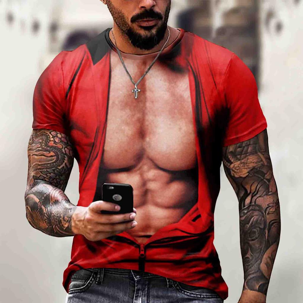 Men's Short Sleeve Muscle 3d T-shirt Abdominal Muscle Casual Pullover Short Sleeve Top