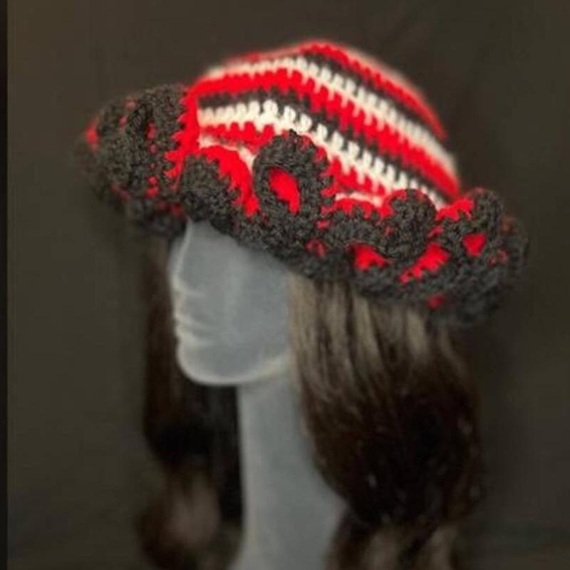 NEW Women Crochet Bucket Hats Y2k Fashion Pleated Ruffles Knitted Hat