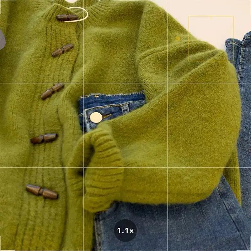 Spring Autumn Vintage Soft Supple Round Neck Sweater Knitted Cardigan Jacket for Women Top