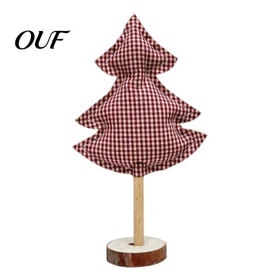 Mini Christmas Tree for Desk Fabric Desktop Ornament, Rustic Standing Plaid Xmas Tabletop Sign, Artisan Cloth Holidays Farmhouse Buffalo Tiered