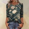 Trendy Vintage 3/4 Sleeve Top For Women ,Ladies Casual Three Quarter Sleeve Round Collar Printed T-Shirt Blouse