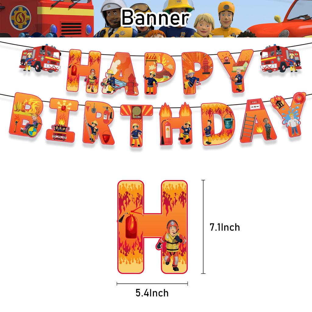Fireman Sam Birthday Party Set – 32Pcs Flag, Cake Topper & Balloons for Kids
