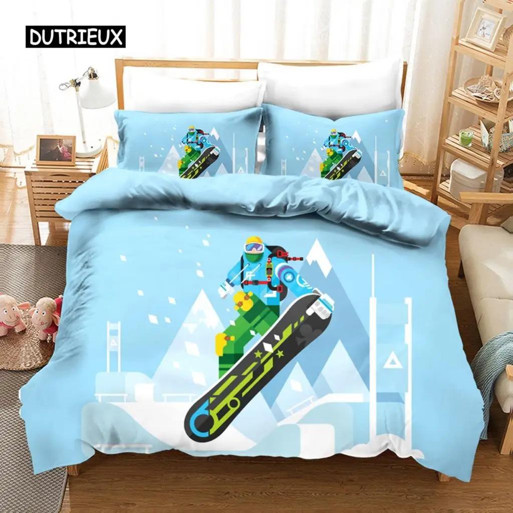 Ski Duvet Cover Microfiber Extreme Sports Theme Twin Bedding Collection Winter Sport Ski Snow Mountain Landscape Queen King Quilt Cover