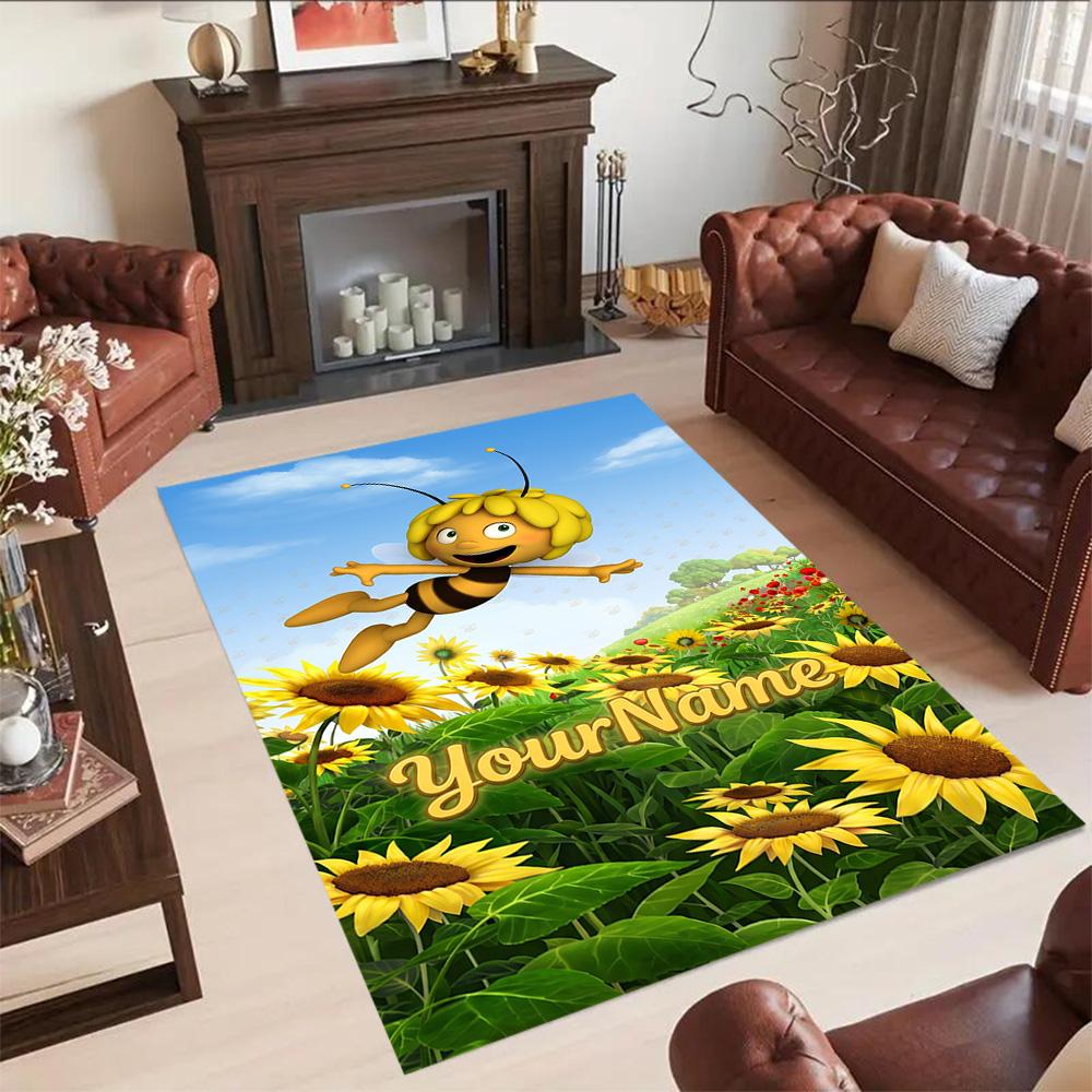 Biene Maja Customized Name Area Rug Perfect for Entryway Outdoor Playrooms Kitchen Anti-slip Rug Anime Office Decor Gift for Festivals