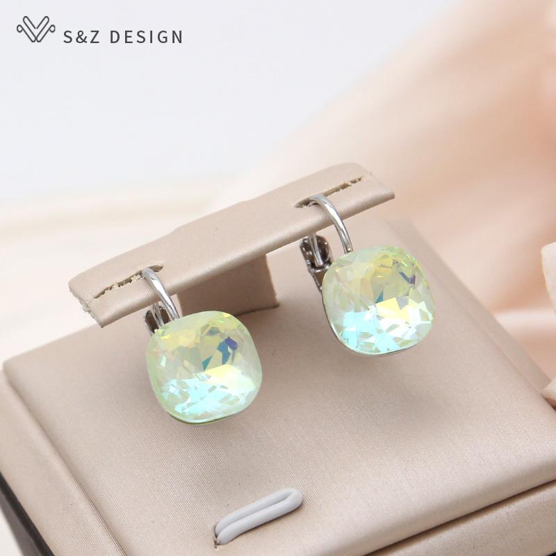 Fashion Square Colorful Crystal Drop Earrings For Women Wedding Rose Gold Color Jewelry Eardrop