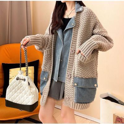 Осень-зима Женская джинсовая куртка с расщеплением Женская джинсовая куртка с длинным рукавом Женская свободная куртка-кардиган