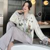 Ice Silk Pajamas Women's Spring And Autumn Long Sleeved Cardigan High Quality Printing Suit Pyjamas