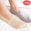 2 пары модных летних носков для женщин и девочек, стильные короткие носки с кружевом и цветком, противоскользящие невидимые носки до щиколотки