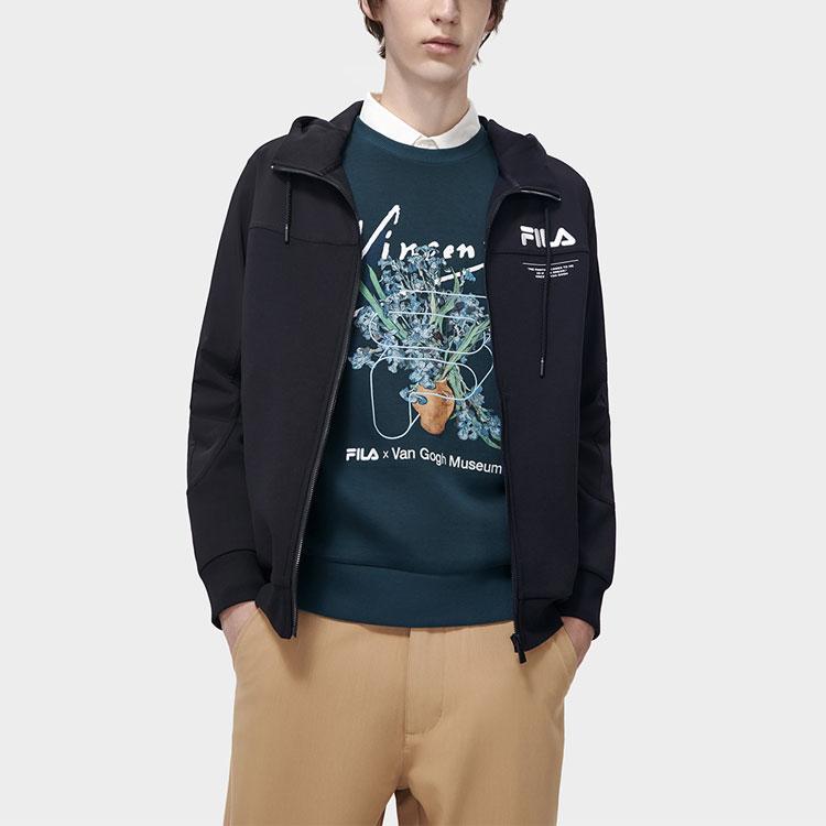 Fila Худи мужская куртка черная с логотипом коллаборации Ван Гога, однотонная, с принтом письма F11M318506FBK