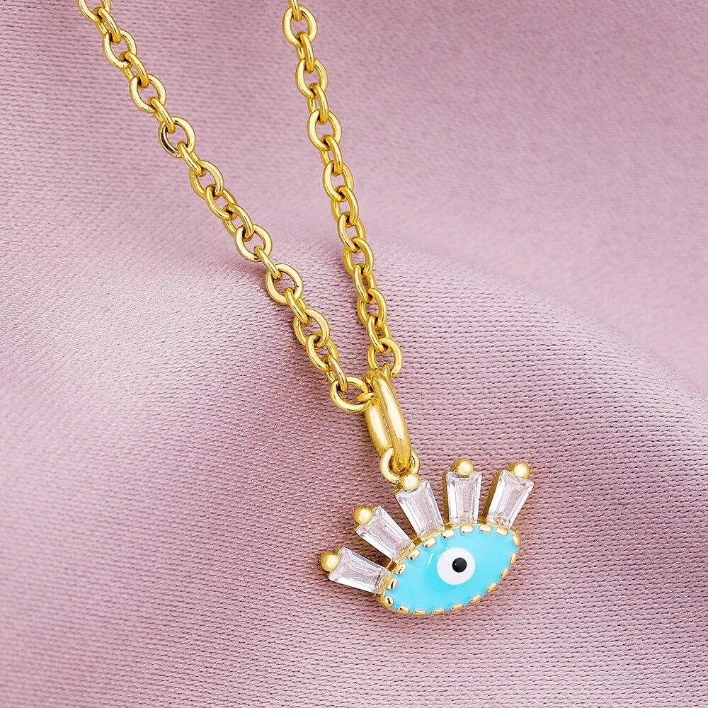 Турецкое ожерелье Lucky Evil Eye, женское 5 стилей, CZ Eyes, женский шарм, модная эмалированная цепочка из нержавеющей стали, ожерелье, ювелирное изделие, подарок