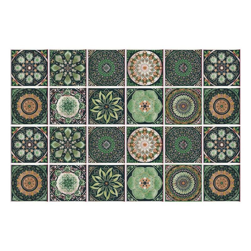 24 шт./компл. Арт-ретро Мандала Плитка Наклейки На Стены Наклейки Водонепроницаемые Наклейки На Стены Декор Гостиной Ванная Комната Кухня Украшения