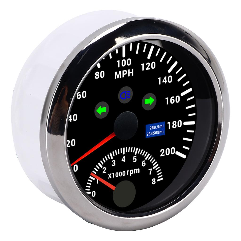 85mm 0‑200MPH GPS Speedometer 0‑8000rpm Tachometer Gauge Overspeed Alarm LCD Red Backlight for Car BoatBlack