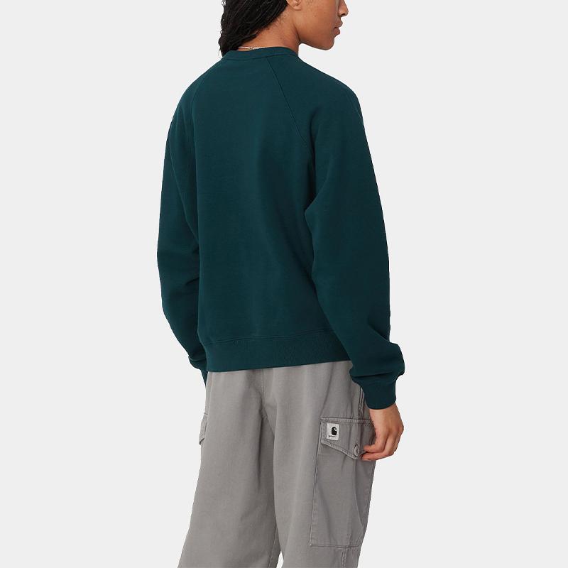 Carhartt WIP Ss24 W Signature Sweat Loose Graphic Embroidered Crew Neck Long Sleeve Sweatshirt Women sweatshirt Duck-Blue I034030-2N3-XX