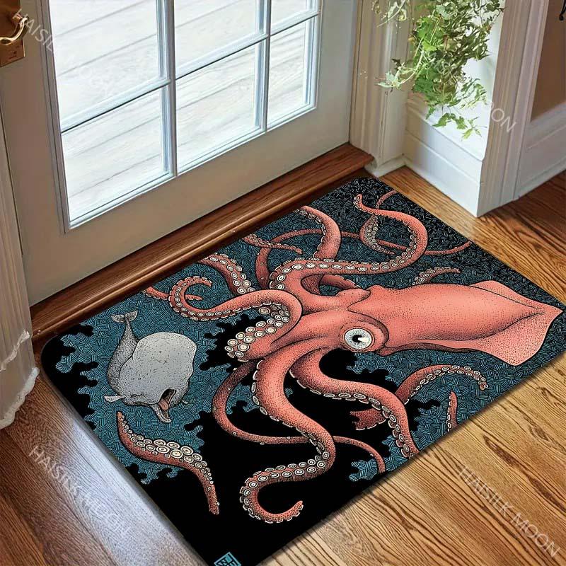 Multiple sizes Giant squid with fish swimming Carpet for Living Room Bedroom Sofa Home Decor Rug Non-slip Floor Mat Luxury Gift