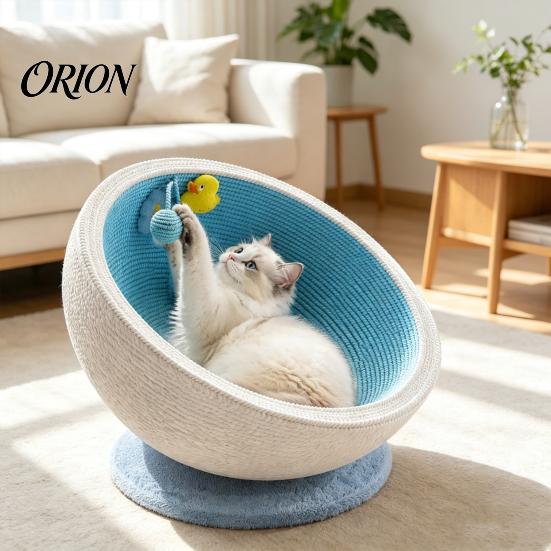 Кровать для кошек для больших кошек, Когтеточка-кровать, Полусфера с подвесной игрушкой, Интерактивное наклонное гнездо-лежанка, Для дома, сна, царапания, лазания, Современный дом для питомца