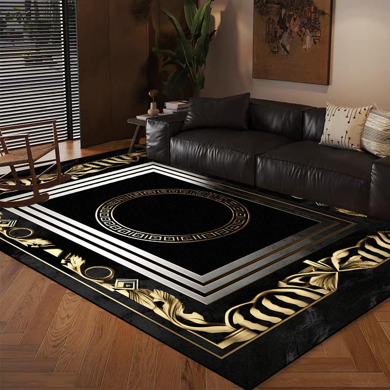 Home Decoration Modern Luxury Large Living Room Antiskid Carpet Soft Bedroom Cloakroom Mats Easy Cleaning Lounge Rug Black Gold