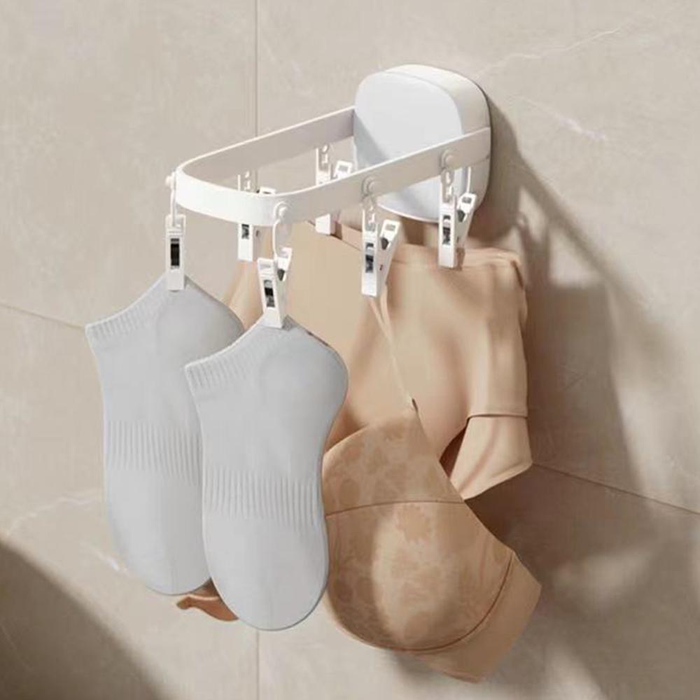 1Pcs Terrace Folding Portable Plastic 6 Holes Hanger Wall Hanging Self-adhesive Travel Clothes Drying Rack Organizer Shelf