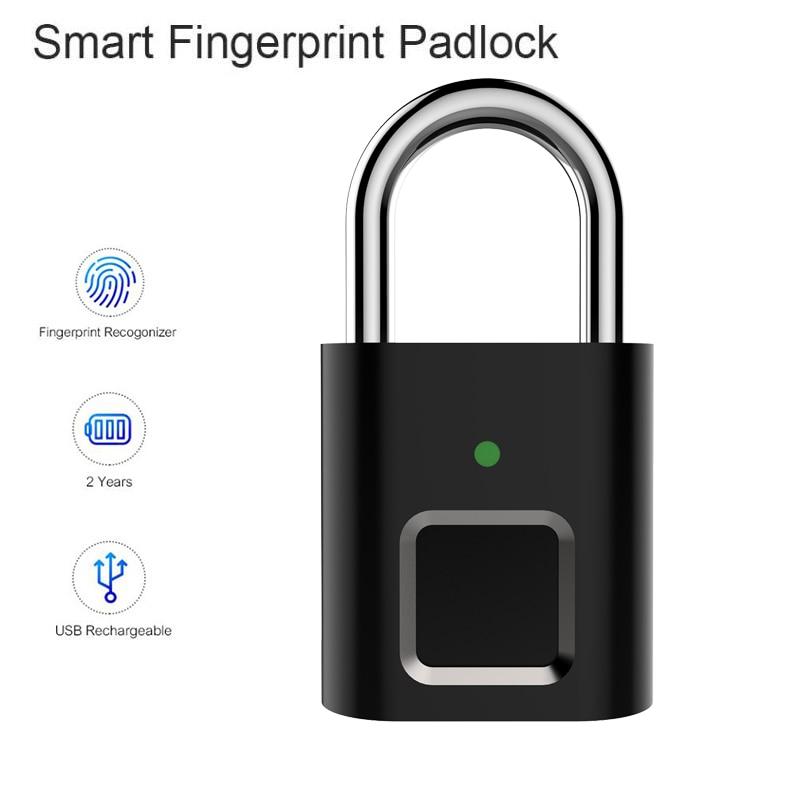 Keyless USB Rechargeable Door Lock Fingerprint Smart Padlock Quick UnlockAA