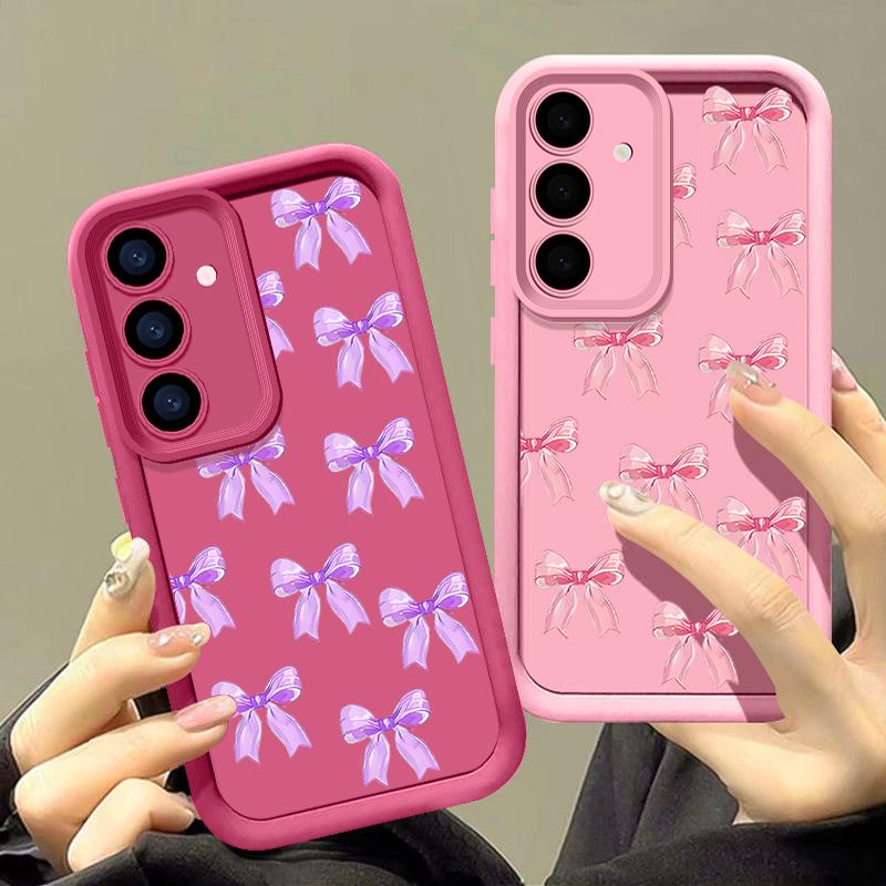 Bowknot Pattern Shockproof Shell Case For Samsung S25 Plus S24 FE S23 Ultra S22 A56 A36 A16 A15 A55 A35 TPU Soft Lens Protection Matte Phone Cover
