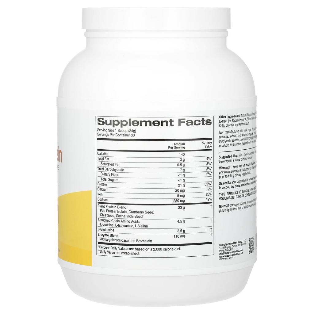 Super Nutrition Perfect Plant Protein, Шоколадный вкус, 2,2 фунта (1,020 г)