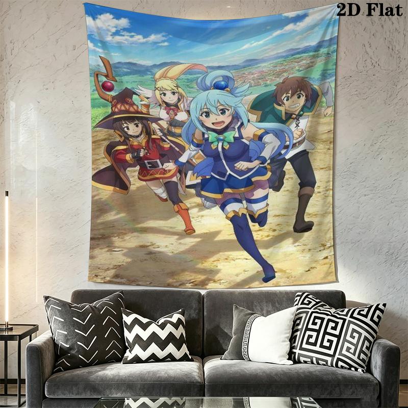 KonoSuba Wall Tapestry Aesthetic Wall Hanging Printed Fabric Blanket Decorative Tapestries for Bedroom Living Room Home Decor