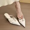 Fashion New Style Elegant High Heels Slippers Pearl Pointed Toe Women Mules Shoes Sexy Sandals Summer Pumps Dress Flip Flops Sandals