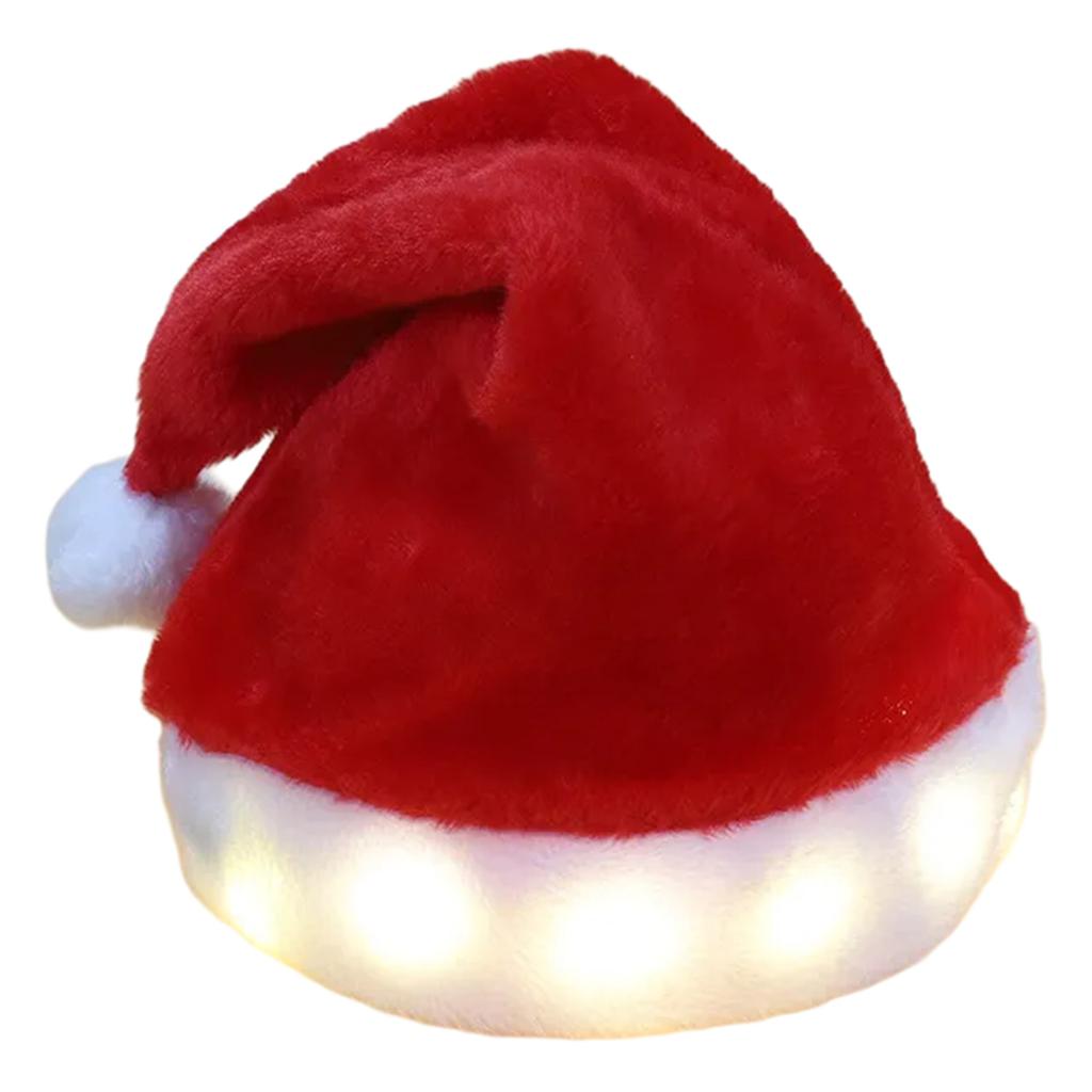 Plush Santa Hat for Christmas Party Gathering Seasonal Holiday Props Santa Cap Festival Decoration Lightup Santa Hat