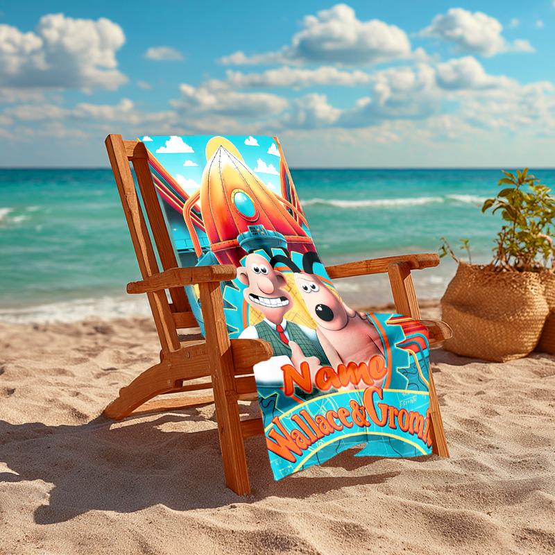 Personalized customized proof beach towel with Wallace and Gromit pattern - soft, absorbent,quick-drying,perfect swimming,camping&bathing