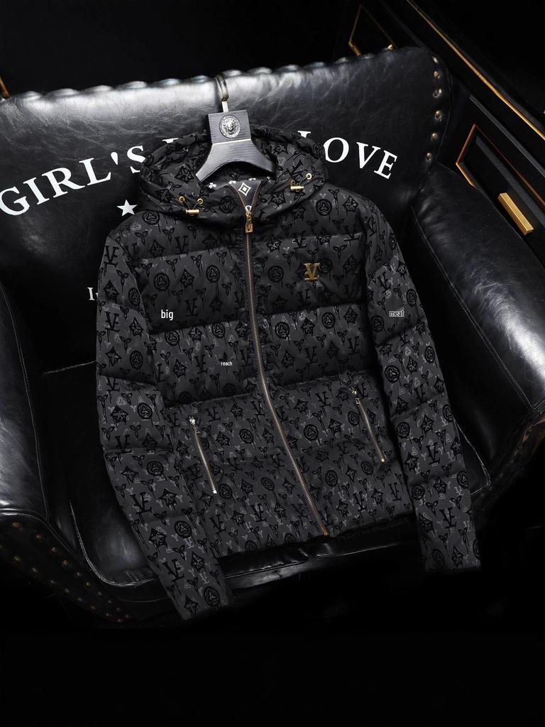 Европейский модный бренд Мужская зимняя толстая куртка с капюшоном и утиным пухом - Легкая роскошь с принтом