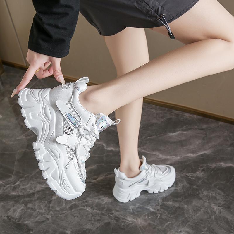 Модные дышащие сетчатые кроссовки на платформе женские весенние на толстой подошве нескользящие повседневные туфли женские на шнуровке на массивной подошве спортивная обувь женская