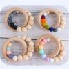 Natural Wooden Teether Toys Bracelets Baby Teething Sensory Silicone Beads