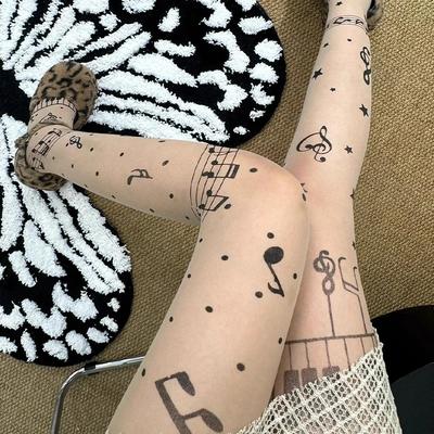 Модные женские колготки с принтом нот Сладкие Крутые Тонкие Высокоэластичные Чулки Лолита JK Колготки Чулки Музыкальный Фестиваль Чулки