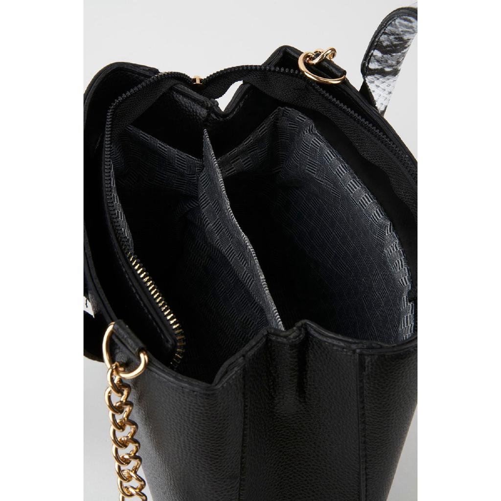 Women's Black Faux Leather Croco Patterned Strap Snap Fastener Zipper Closure Hand And Shoulder Bag