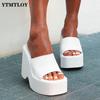 Big Size 43 Summer Black White Chunky Heeled Mules High Heels Leisure Trendy Platform Wedges Sandals Shoes For Women 2022