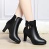 High-heeled Plush Velvet Boots Autumn Winter New Women's Cotton Shoes Zip Black Waterproof Thick Heel Single Bow Tie Short Shoes