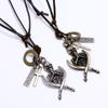 Винтажное мужское ожерелье из натуральной кожи, мужской кулон в виде скелета, цепочка для мужского воротника, длинный кожаный шнур, ожерелье в стиле панк