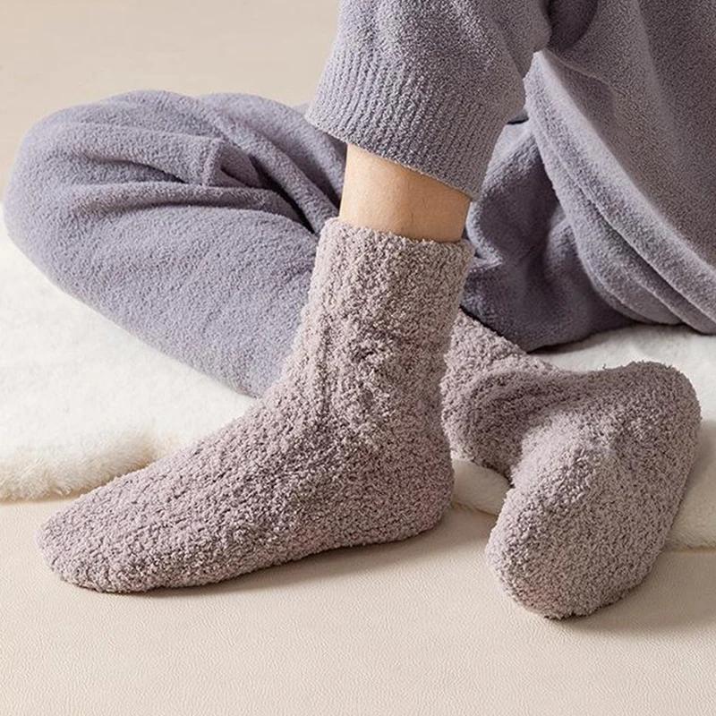 1/2 пары зимних теплых бархатных носков для мужчин, коралловый флис, толстые чулки больших размеров для девочек, пушистые носки для сна средней длины, чулочно-носочные изделия
