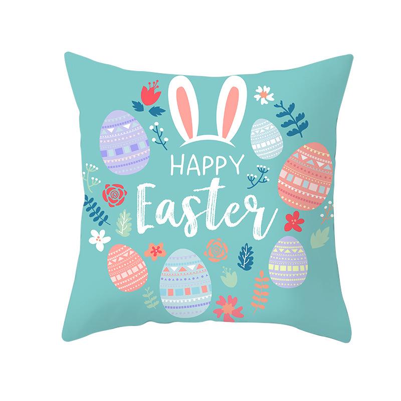 Easter Peach Velvet Cushion Cover Lake Blue Series Rabbit Egg Print Cushion Cover