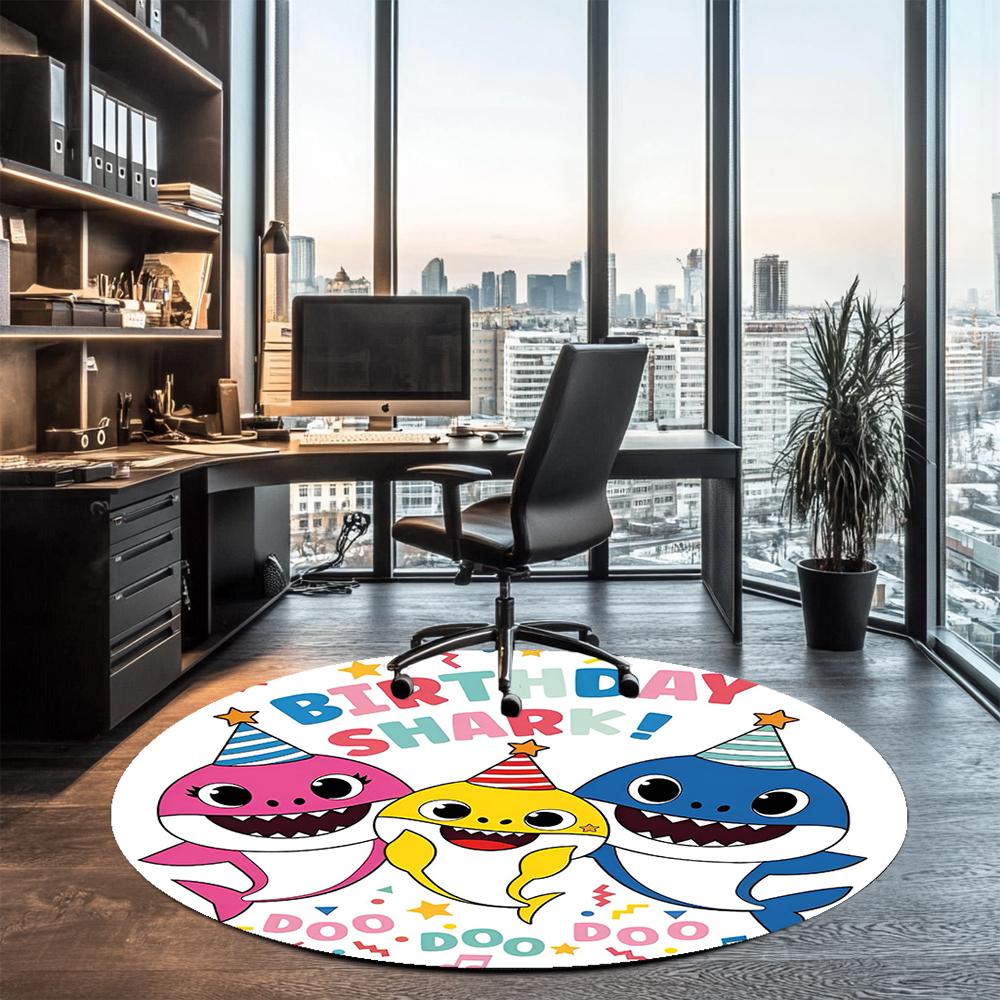 Shark Printed Round Rug Carpet Chair Rug Area Rug Entryway Doormats,for Office Chair Living Room Bedroom Kitchen Room.