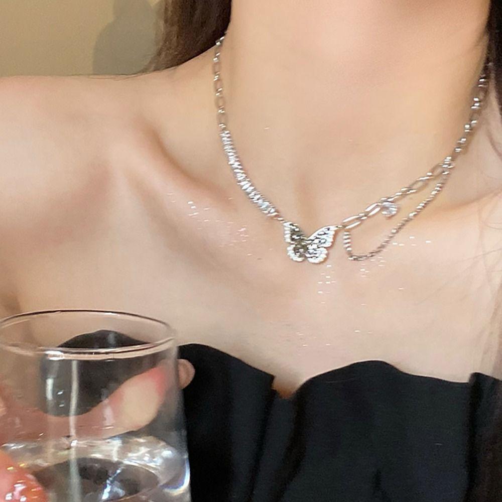 All-match Clavicle Chain Love Butterfly Shiny Chain New Trend Collarbone Chain Women Girls