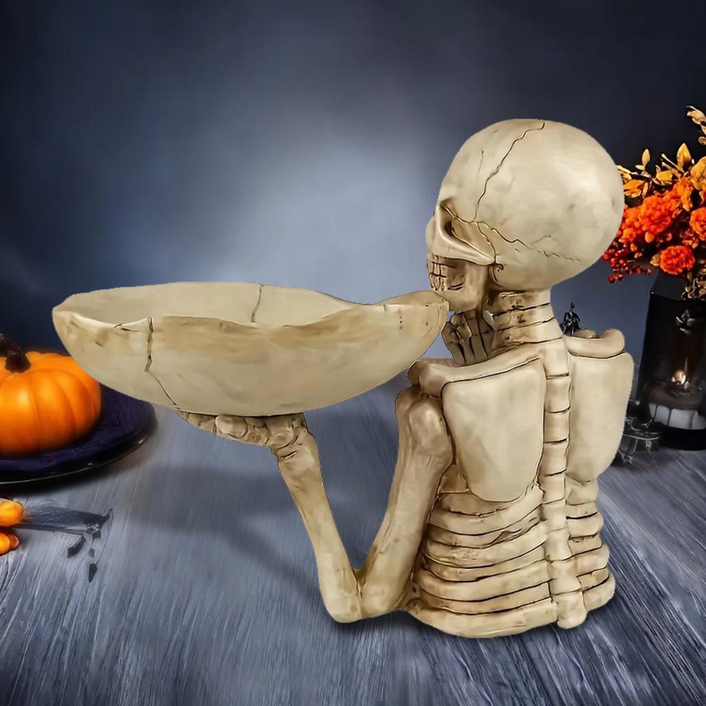 1pc Resin Skull Tray Ornament with Bowl – Unique Skeleton Design for Indoor&Outdoor Decor,Perfect for Halloween,Day of The Dead