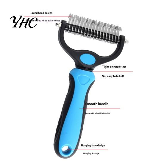 Dog Deshedding Brush Pet Detangling Rake with Comb, Double-Sided Undercoat Cat Dematting Brush, Comb for Tangles Removes And Loose Fur, Gentle