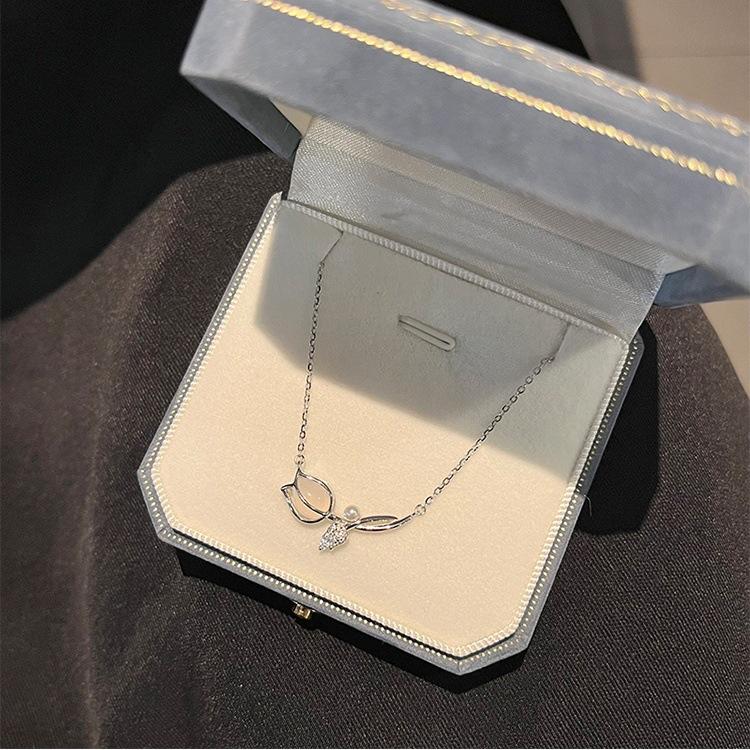 Новая тенденция моды уникальный дизайн элегантный нежный халцедон тюльпан кулон ожерелье женщины высокое ювелирные изделия вечеринка подарки оптом