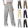 Women's Solid Color High Waisted Loose Casual Drawstring Fitness Pants With Pockets, Sports Pants, Long Pants